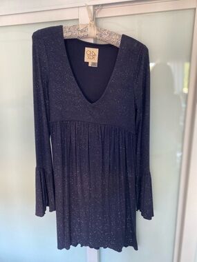 Chaser dark blue  V-Neck Sparkle Tunic Dress